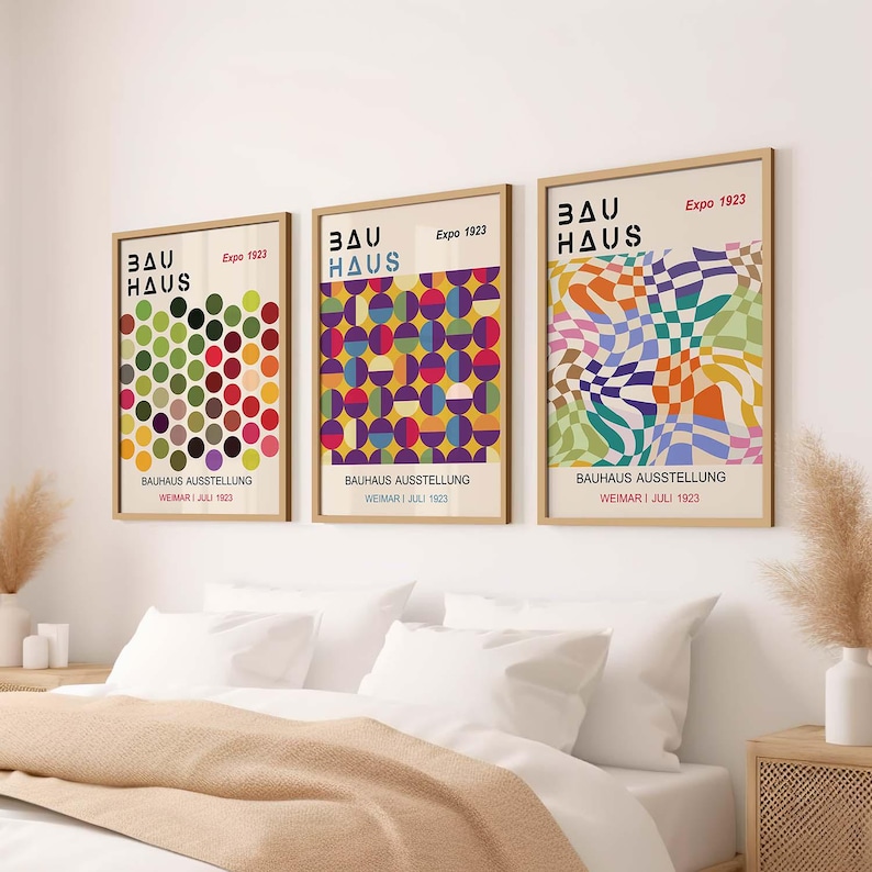 Bauhaus Poster Set of 3 Geometric Abstract Wall Art Framed Prints ...