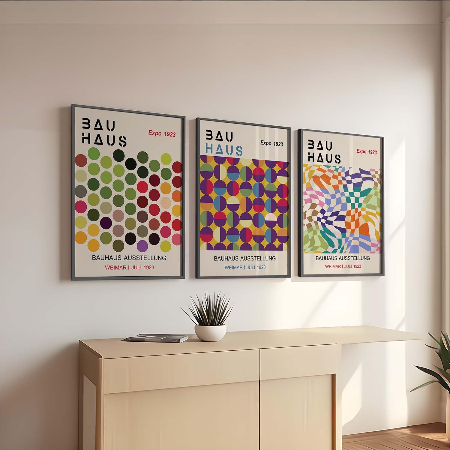 Bauhaus Poster Set of 3 Geometric Abstract Wall Art Framed Prints ...
