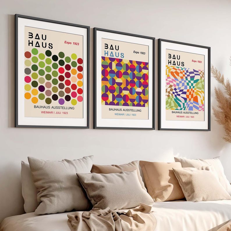 Bauhaus Poster Set of 3 Geometric Abstract Wall Art Framed Prints ...