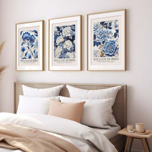May include: Three framed prints with blue and white floral designs. The prints are titled "William Morris" and feature classic textile patterns.
