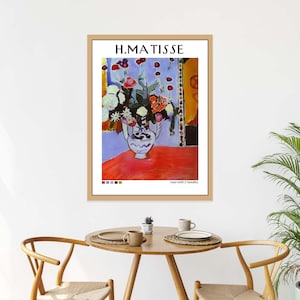 Póster de jarrón Matisse con dos asas, arte de pared enmarcado, estampado floral vintage francés, decoración botánica colorida para el hogar, obra de arte estética