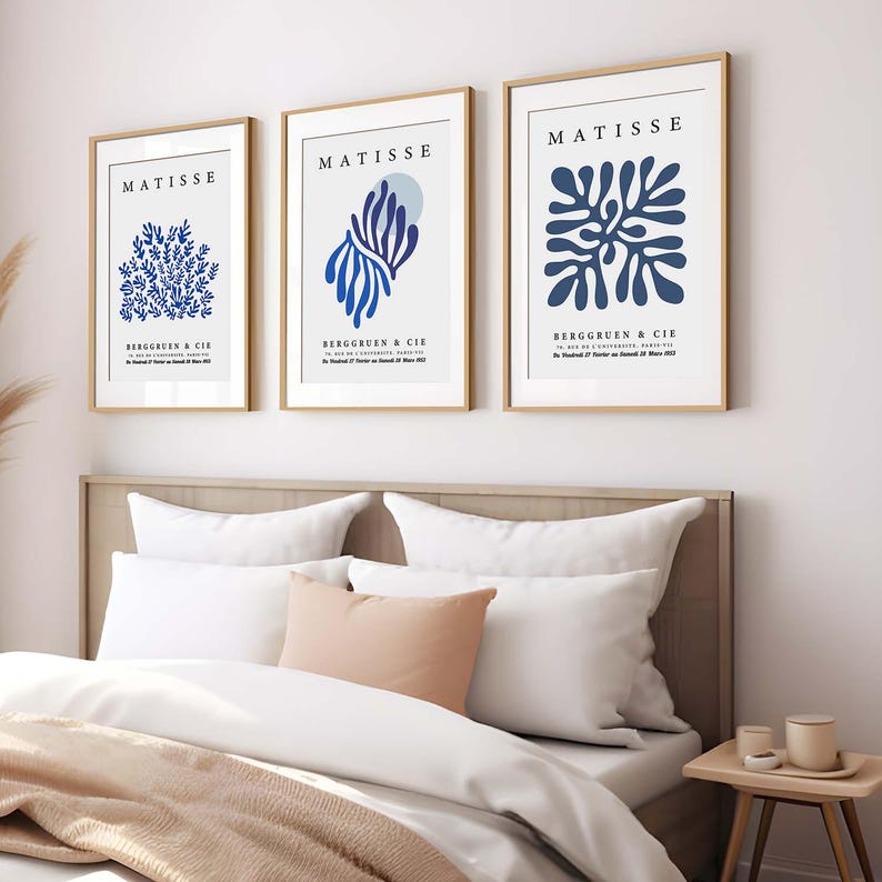 Set of 3 Posters Print Henri Matisse White and Blue Colors Wall Art ...
