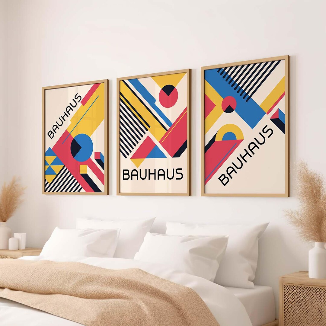 Bauhaus Wall Art Set of 3 Modern Geometric Prints Abstract Art in Frame ...