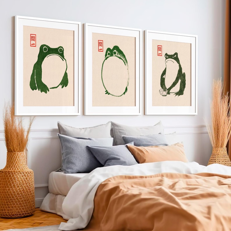 Set of 3 Japanese Frogs Toad Poster Print Vintage Animal Wall Art Decor ...