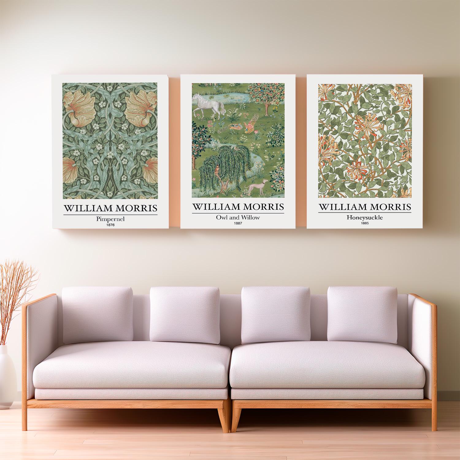 Set of 3 Posters Print William Morris Green Colors Wall Art Decor