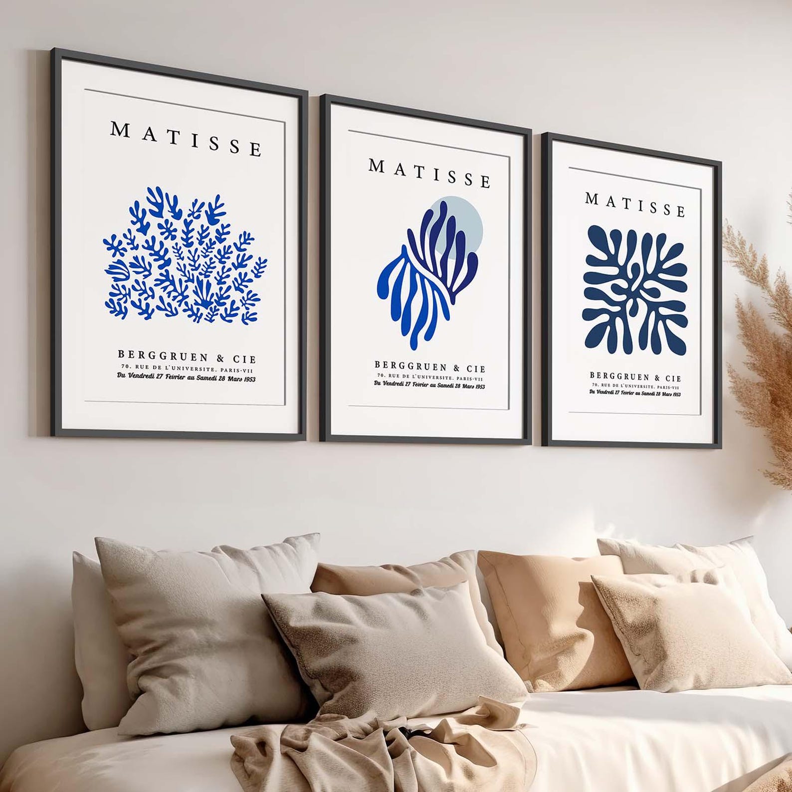 Set of 3 Posters Print Henri Matisse White and Blue Colors Wall Art ...