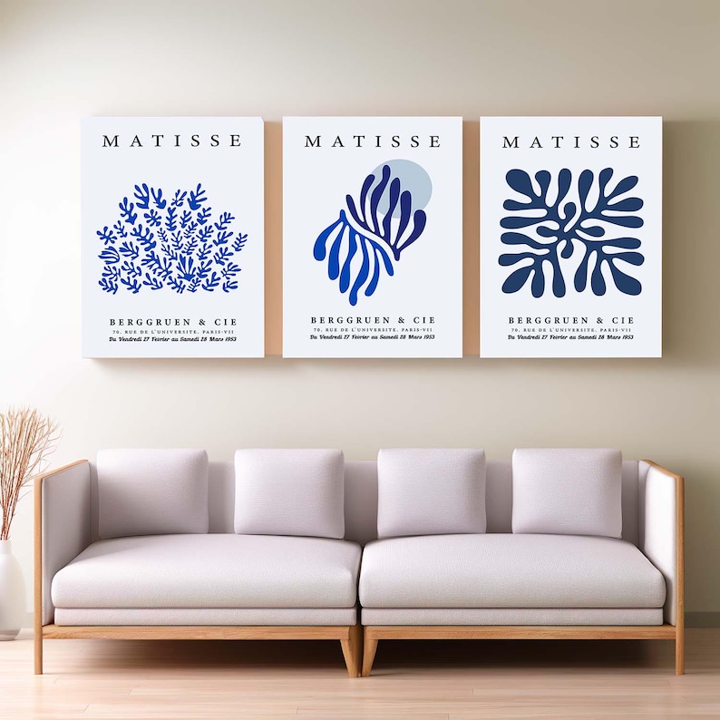 Set of 3 Posters Print Henri Matisse White and Blue Colors Wall Art ...