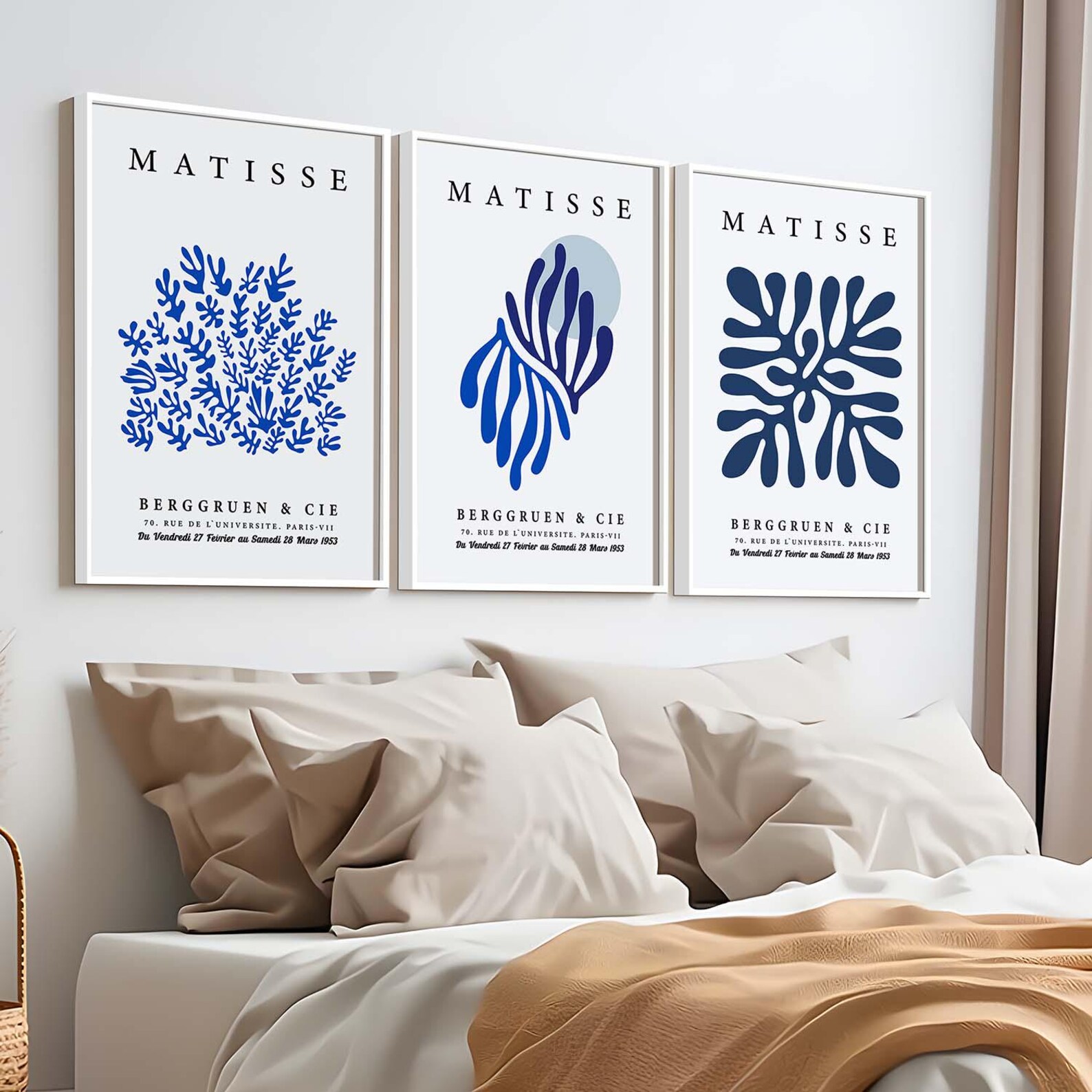 Set of 3 Posters Print Henri Matisse White and Blue Colors Wall Art ...