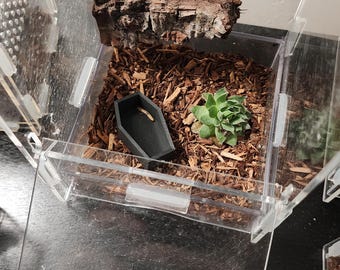 3D Printed Coffin Mealworm Dish | Gothic Jumping Spider Enclosure Decor