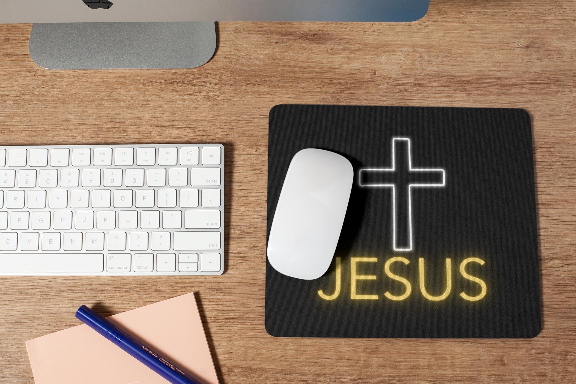 Jesus Cross Neon Glow Mouse Pad | Christian Office Decor | Faith Desk ...
