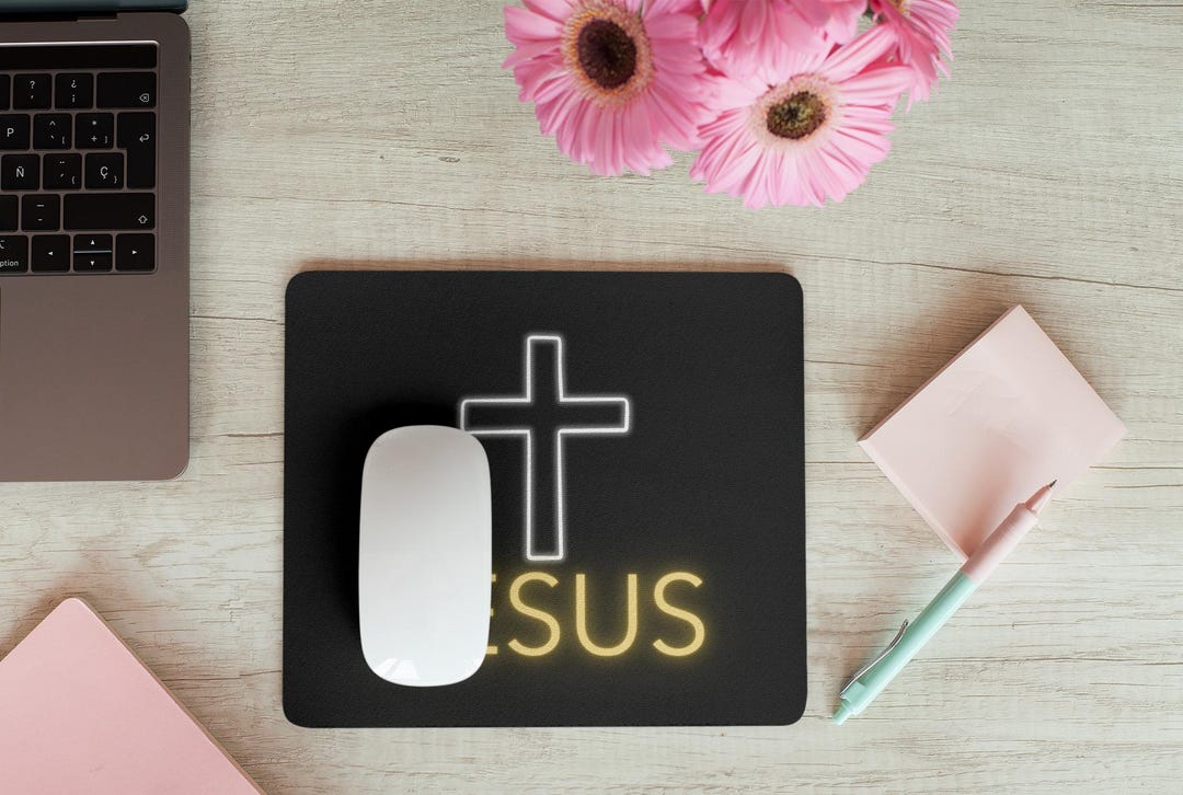 Jesus Cross Neon Glow Mouse Pad | Christian Office Decor | Faith Desk ...