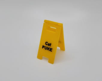 Mini "Cat Puke" Wet Floor Sign | Gag Gift, 1:12 Scale Prop