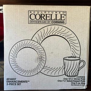 Vintage Corelle Erweiterungen 3-teiliges Set weiße Wirbelplatten | Tasse | Neuer Altbestand