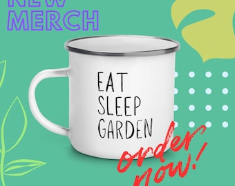 Taza de esmalte "Come, duerme y jardín": un regalo para los amantes de la jardinería