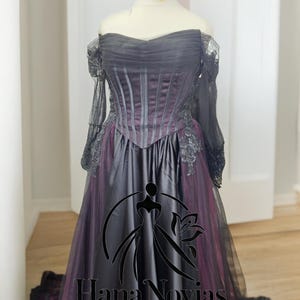Shadow Romance Black Wedding Dress – Two-Piece Bridal Set: Strapless Satin Gown + Lace Tulle Overdress with Train