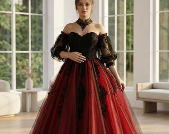 Extraordinary Black and Red Gothic Wedding Dress / Original by Feist Style,  Halloween Wedding Gown - Etsy