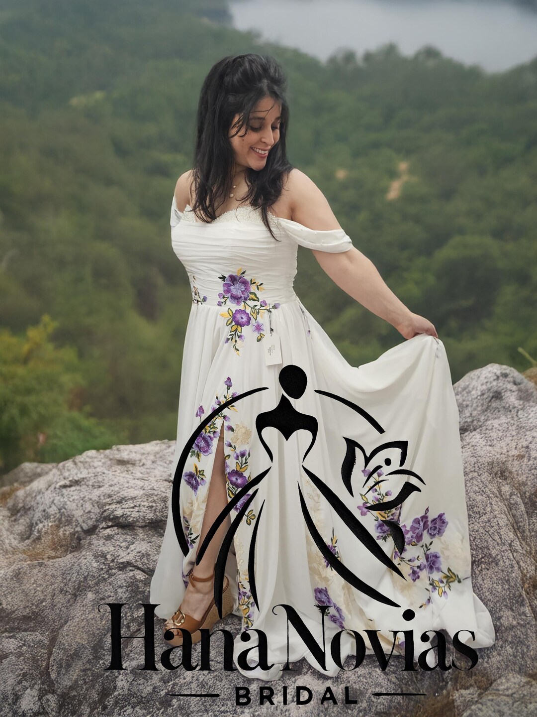 Oaklynn – Floral Wedding Dress With Purple and Gold Embroidery, off ...