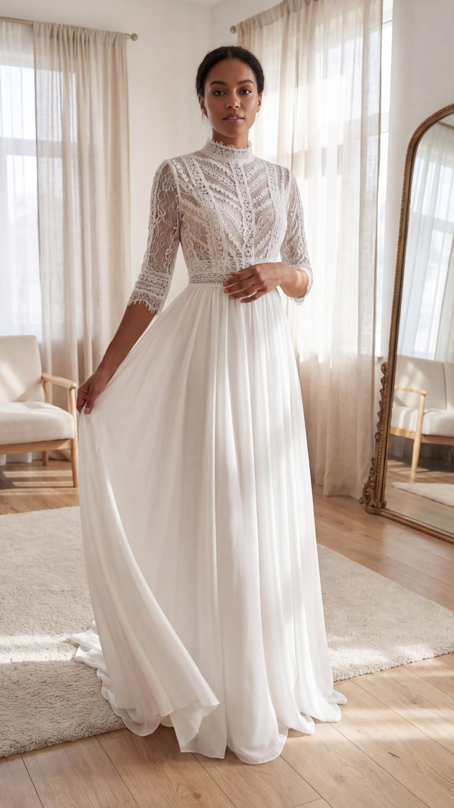 Boho Lace Long Sleeve Wedding Dress, Modest Bridal Gown, Vintage Lace Boho Lace Long Sleeve Wedding Dress, Modest Bridal Gown, Vintage Lace