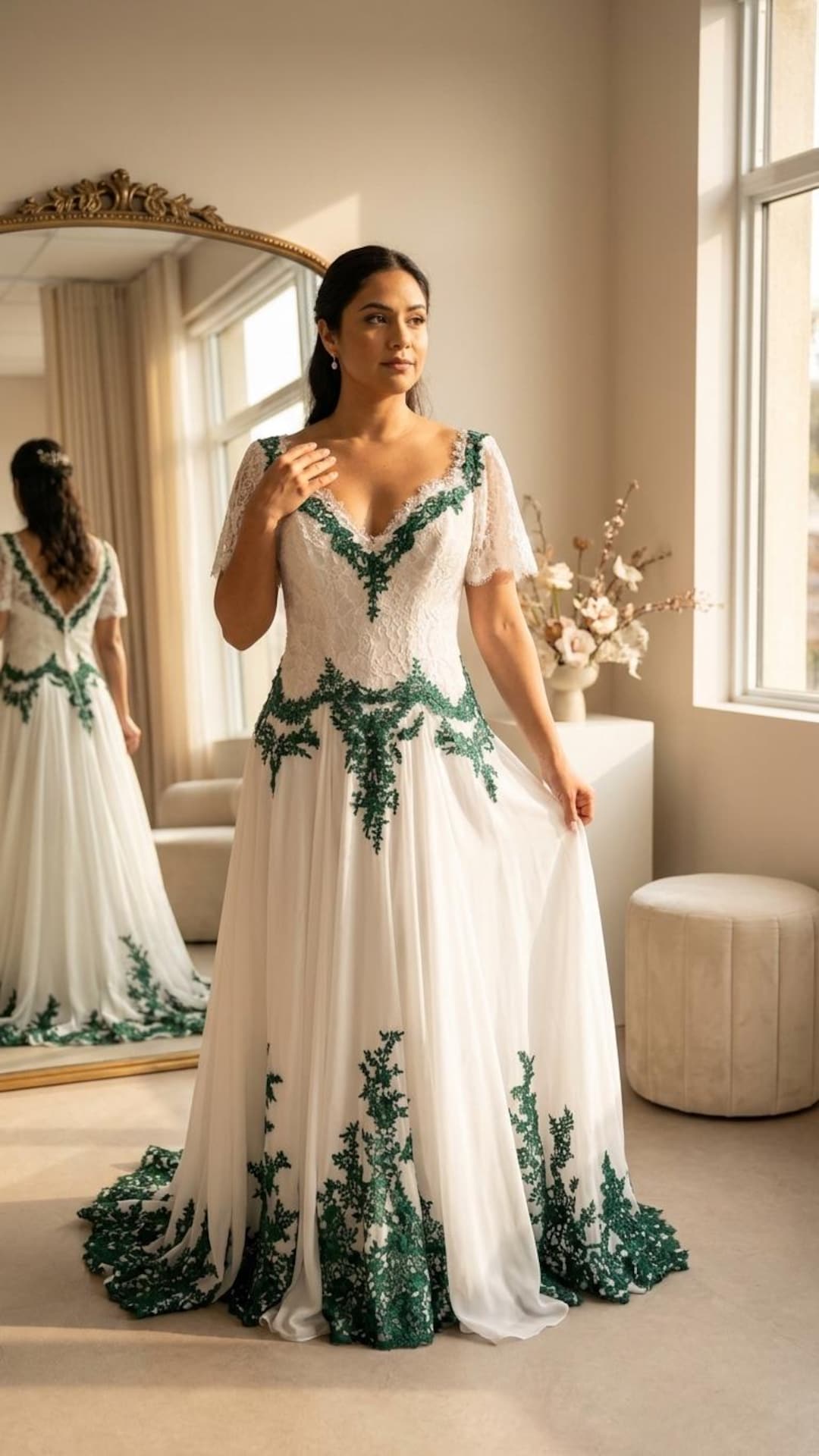 Elaria Moss Green Lace Wedding Dress