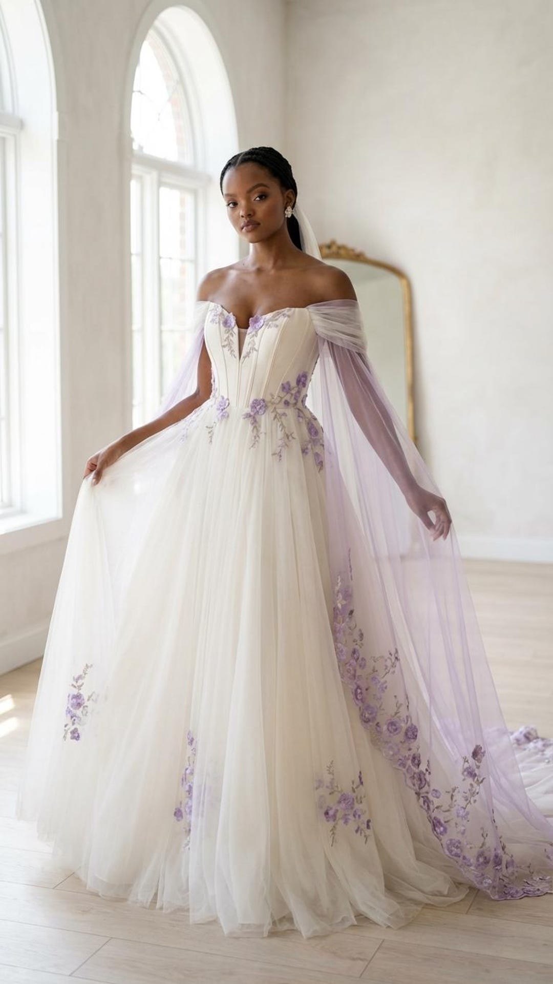 lavender wedding dress Romantic Tulle Short Unique Asymmetrical Colored a sprinkle of sugar and garnish with flowers Lilac Underlay Boho Wedding Dress