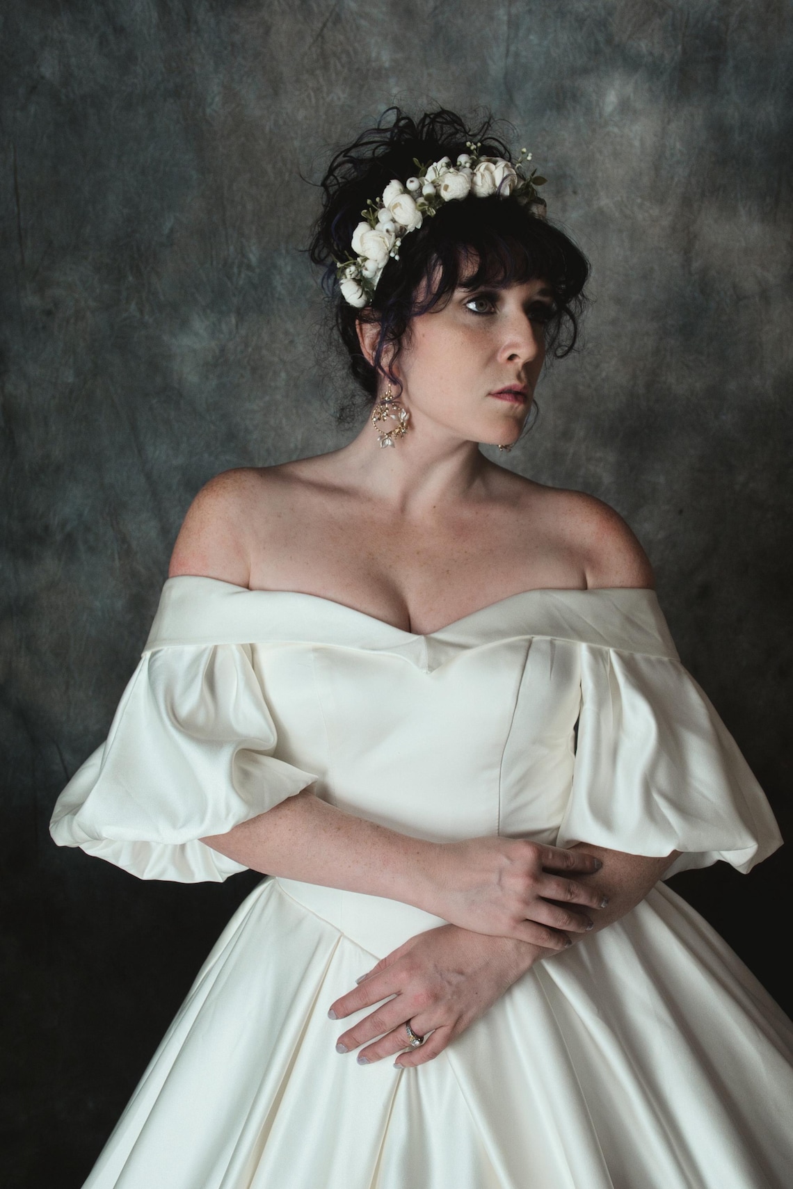 Off-the-shoulder Satin Bridesmaid Corset Ball Gown