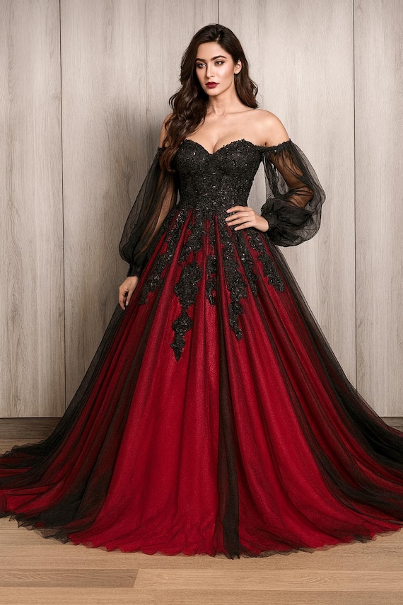open lace back dress Red Two Piece Black Lace Skirt Long Sleeves Homecoming Dress, Short Prom  Dress, MH129 – Musebridals main image 1