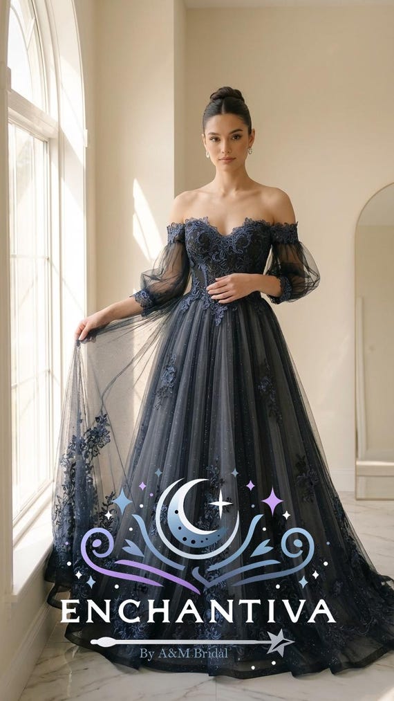 Gothic Wedding Dress, Dark Blue Wedding Dress, Fantasy Wedding Dress, Celestial Wedding Dress, Alternative Bridal Gown Moonfire Bloom Gothic Wedding Dress, Dark Blue Wedding Dress, Fantasy Wedding Dress, Celestial Wedding Dress, Alternative Bridal Gown Moonfire Bloom