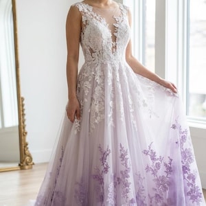 White Wedding Dress With Purple Accents - Etsy