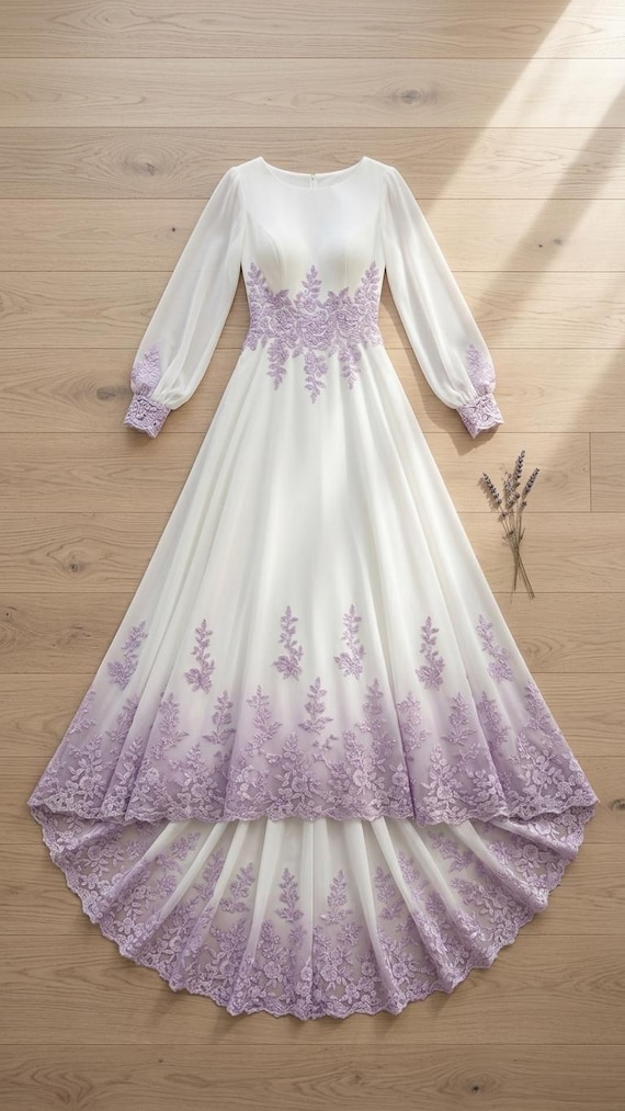 lavender lace long sleeve dress V-NECK A-LINE LACE GOWN WITH LONG SLEEVES IN PURPLE | CULT MIA