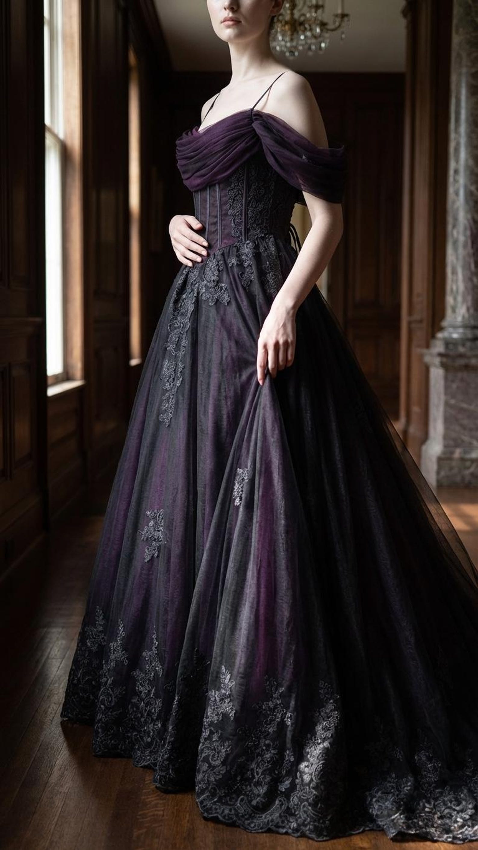 Black and Purple Wedding Dress | Gothic Bridal Gown With Train ...