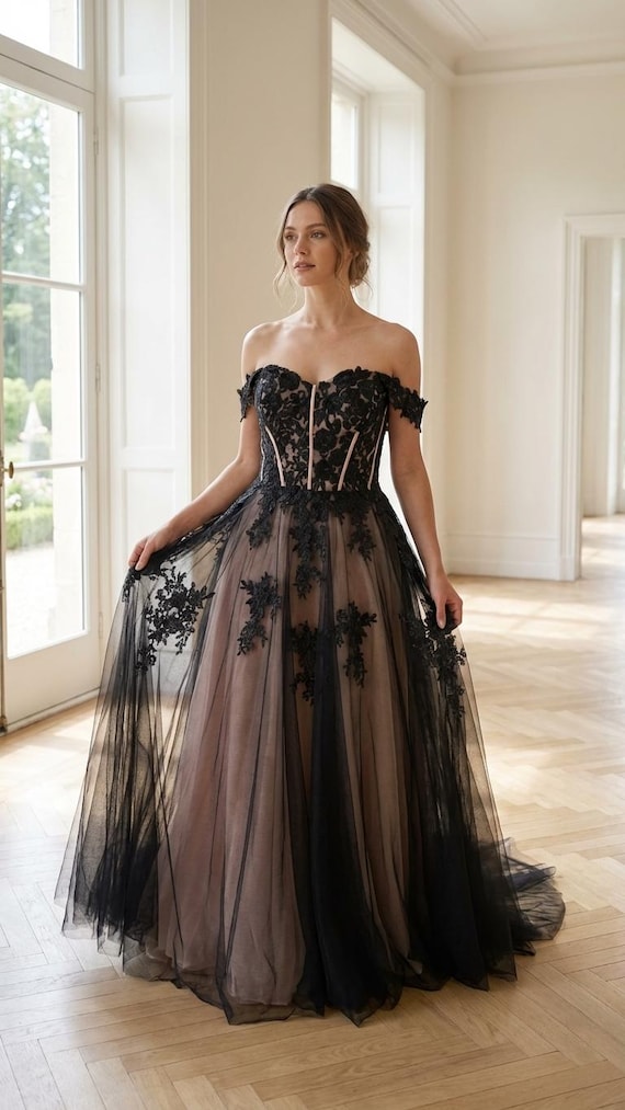 lace dress with underlay MARIAN / Exquisite Wedding Dress with Colored Underlay