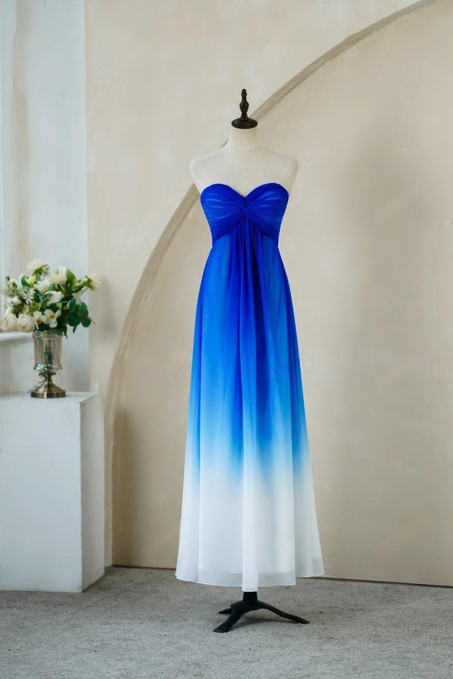blue floral formal dress Elegant White and Blue Floral Embroidered Long Prom Gown – FancyVestido main image 0