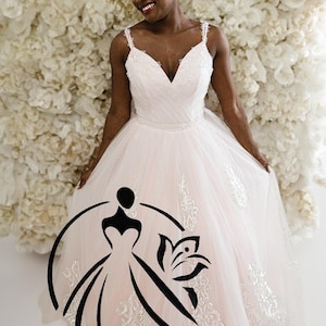 Romantic Pink Wedding Dress Ball Gown with Lace Appliqués, Sparkle Tulle Bridal Gown with Train, Corset Back Princess Dress in Blush Jaden