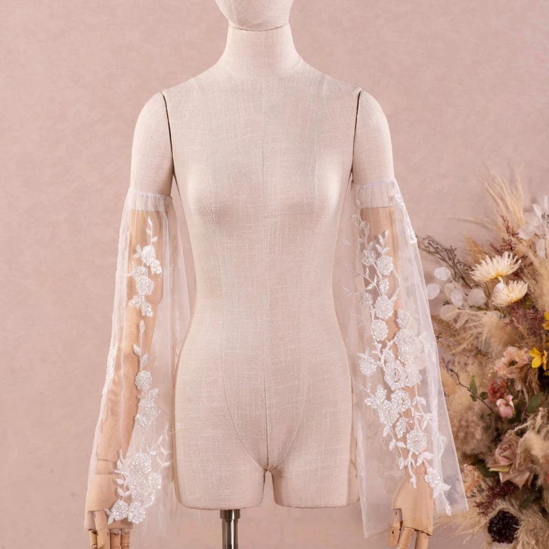Removable Shimmery Flower Lace Bridal Bell Sleeves Online
