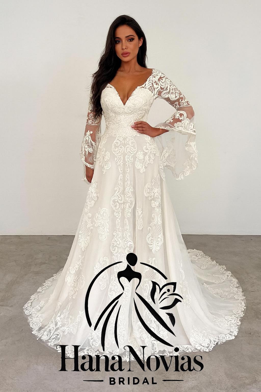 a line modest wedding dresses Ivory Satin A-line Long Sleeves Embroidery Modest Wedding Dresses, MW835