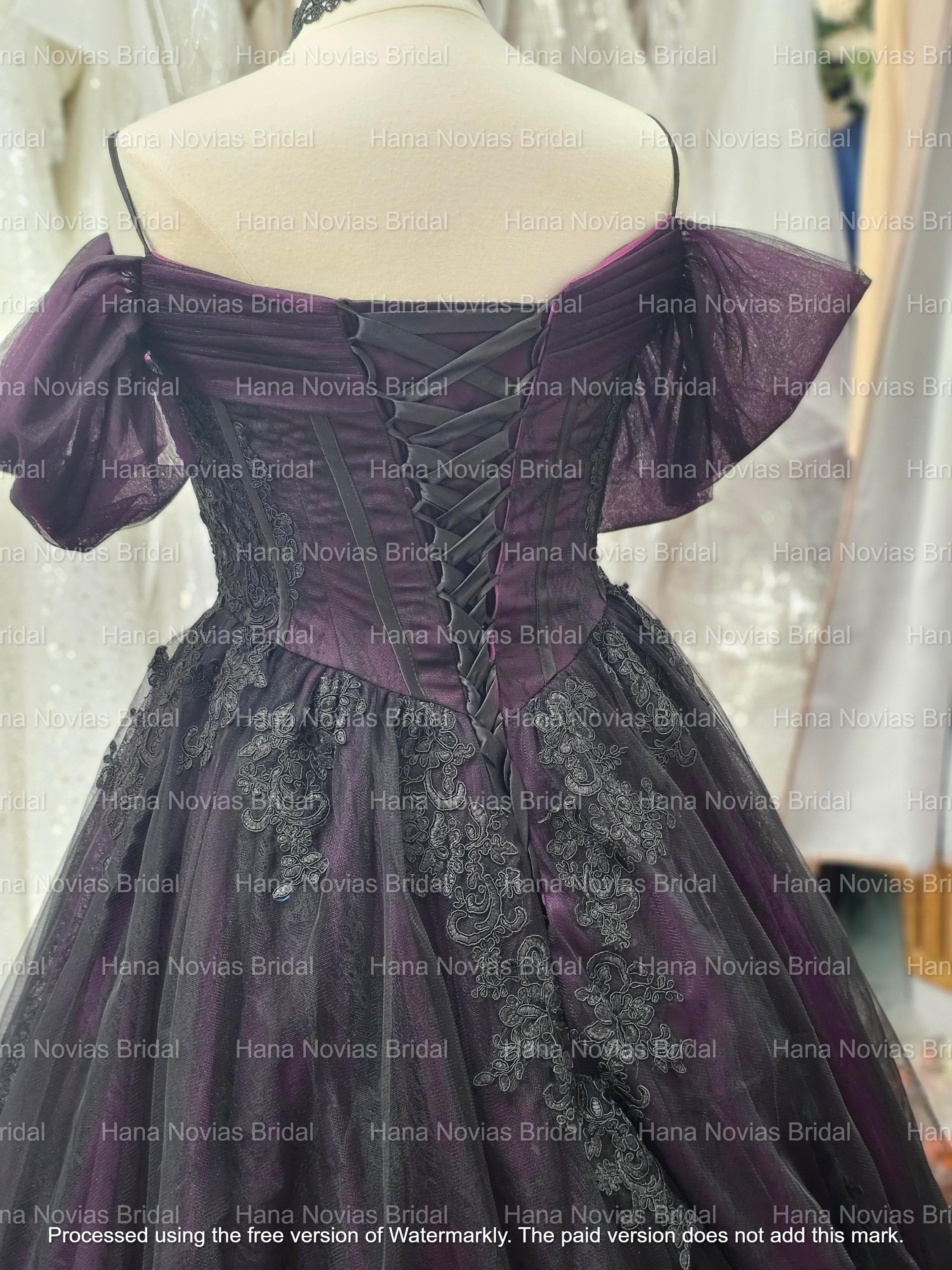 Black and Purple Wedding Dress | Gothic Bridal Gown with Train | Alternative Halloween Witchy Wedding Dress Custom Made Midnight Magic