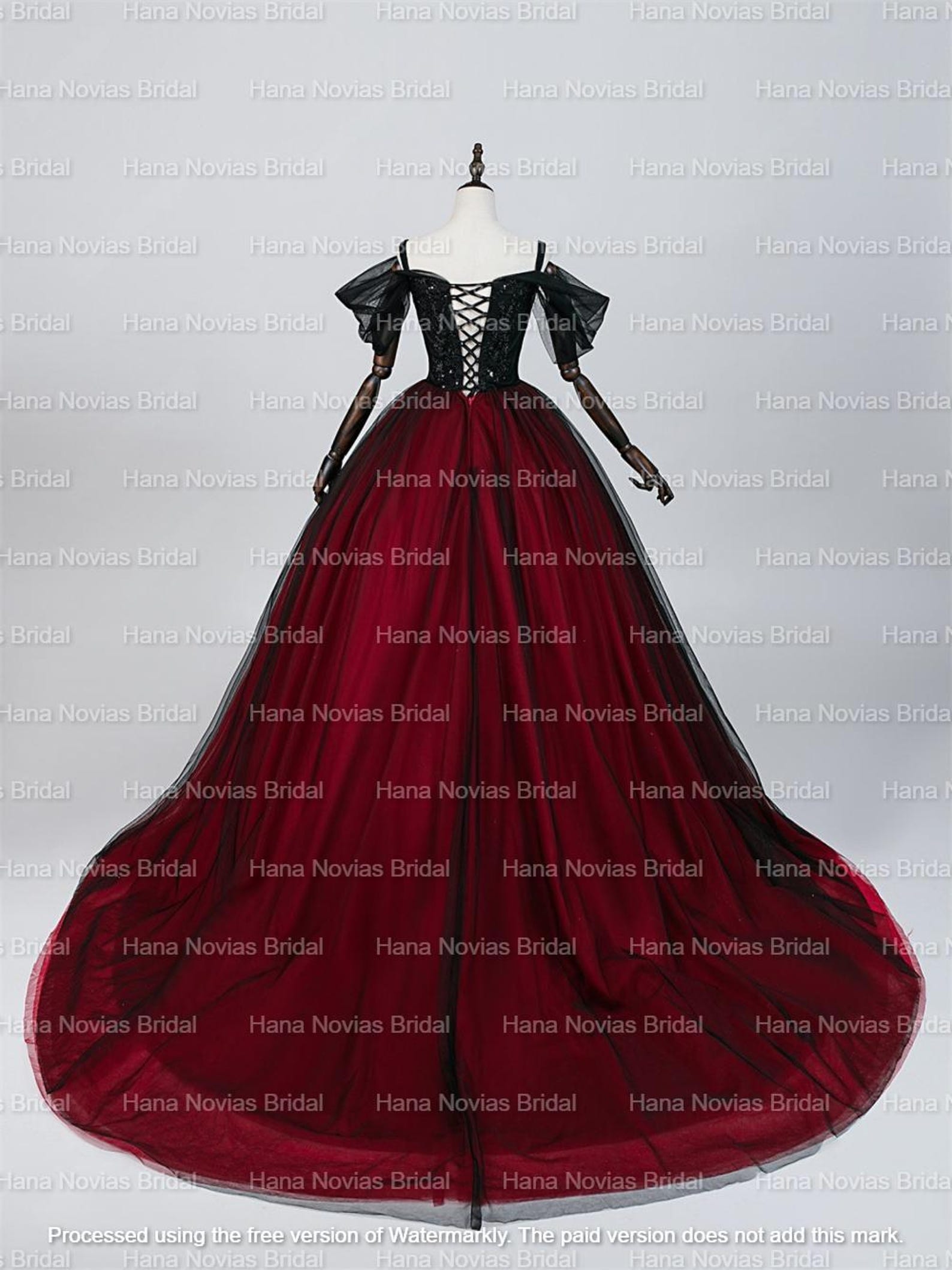 Black Gothic Wedding Dress • Dark Red Bridal Gown • off Shoulder ...