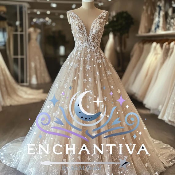 Celestial Glow – Star Embroidered Wedding Dress Sparkly A-line