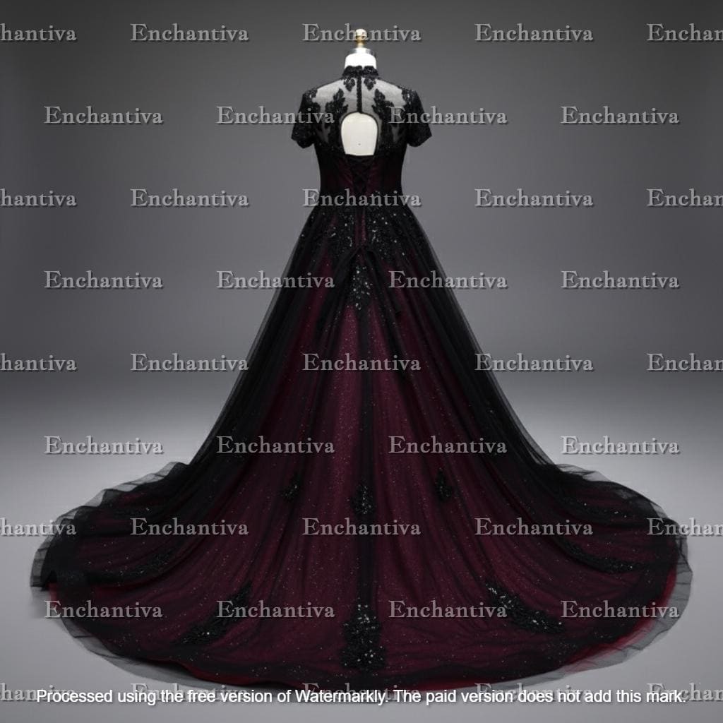 Gothic Wedding Dress | Black & Burgundy Lace Corset Bridal Gown - Etsy