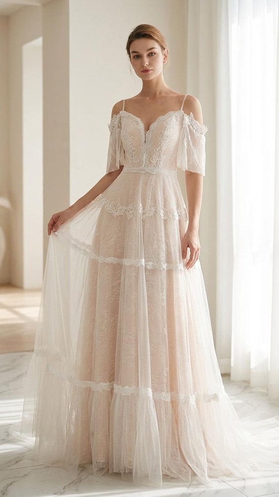 off the shoulder lace boho wedding dress Off-the-shoulder Lace Sheath Boho Wedding Dress