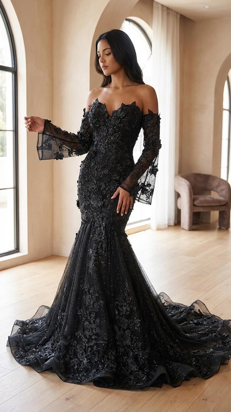 a line black wedding dress Black Girl Mermaid Sexy Fashion Luxury Wedding Dress Robe De Mariée – TANYA  BRIDAL main image 1