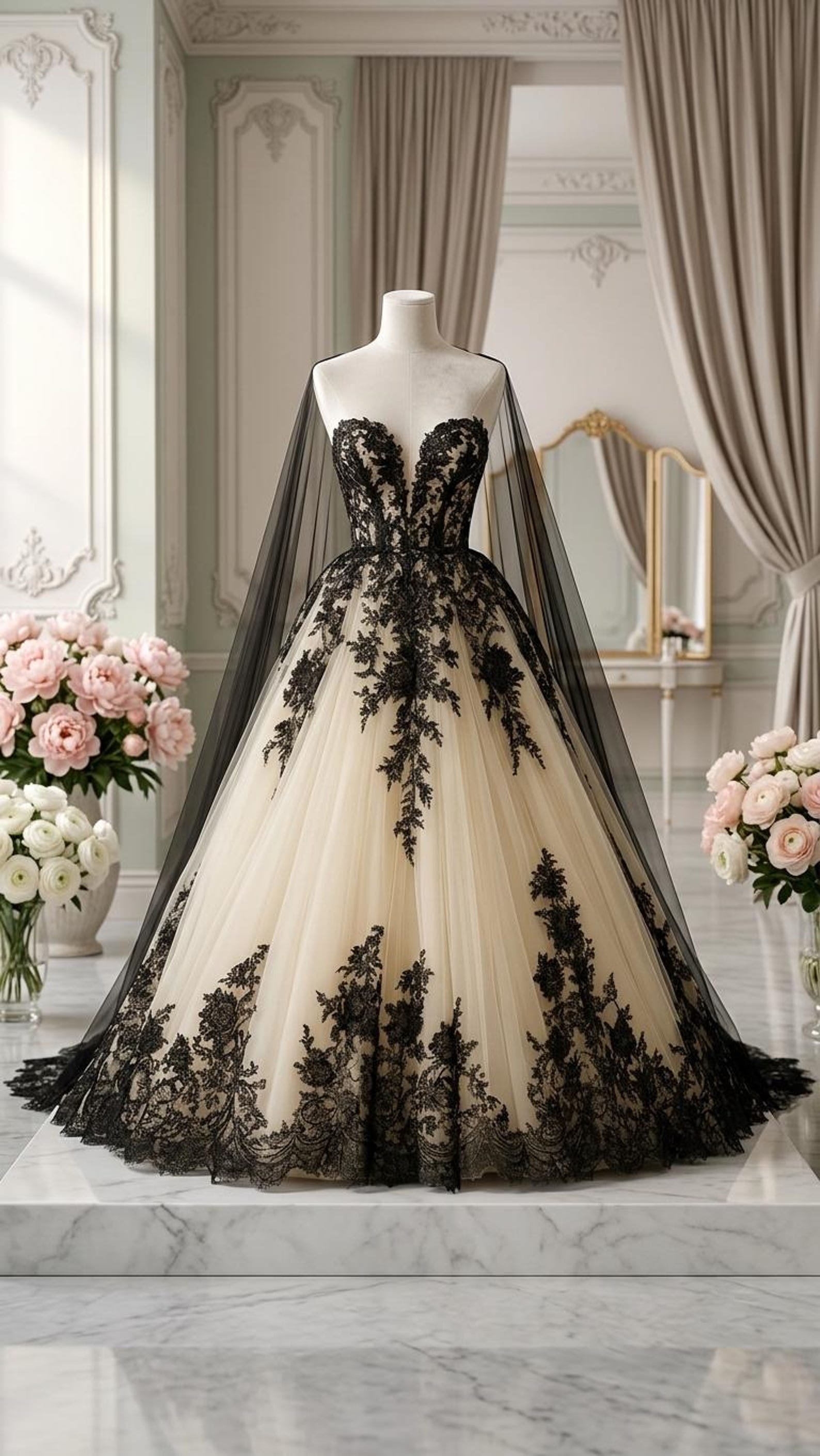 Black Lace Ball Gown Wedding Dress, Strapless Sweetheart Gothic Bridal ...