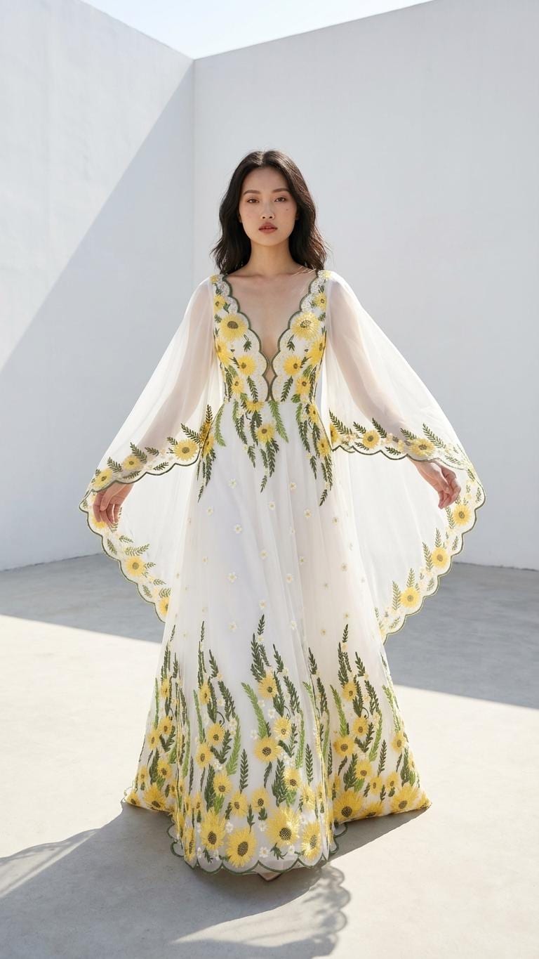 Sunflower Embroidered Wedding Gown - Etsy Sunflower Embroidered Wedding Gown - Etsy