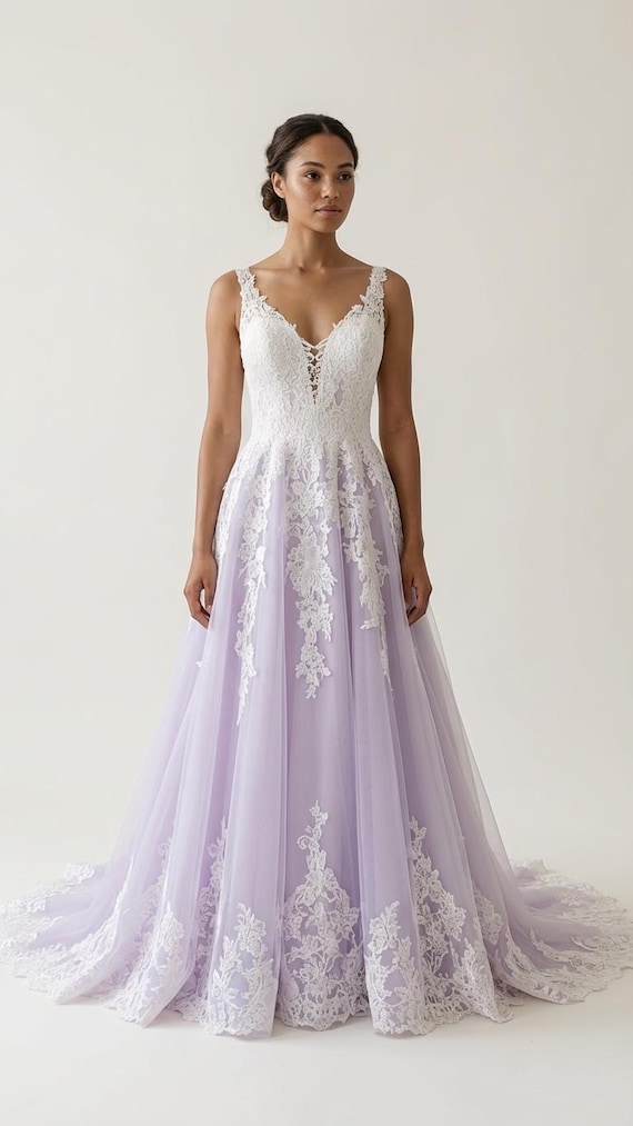 ivory and lavender wedding dress Corset short sleeves floral lavender ivory wedding dress. We always accept  custom orders. #dress #gown #fashion #prom #promdress #hautecouture #wedding  #weddingdress #bridalgown #elegant #bridaldress #eveninggown  #weddingfashion #custommade