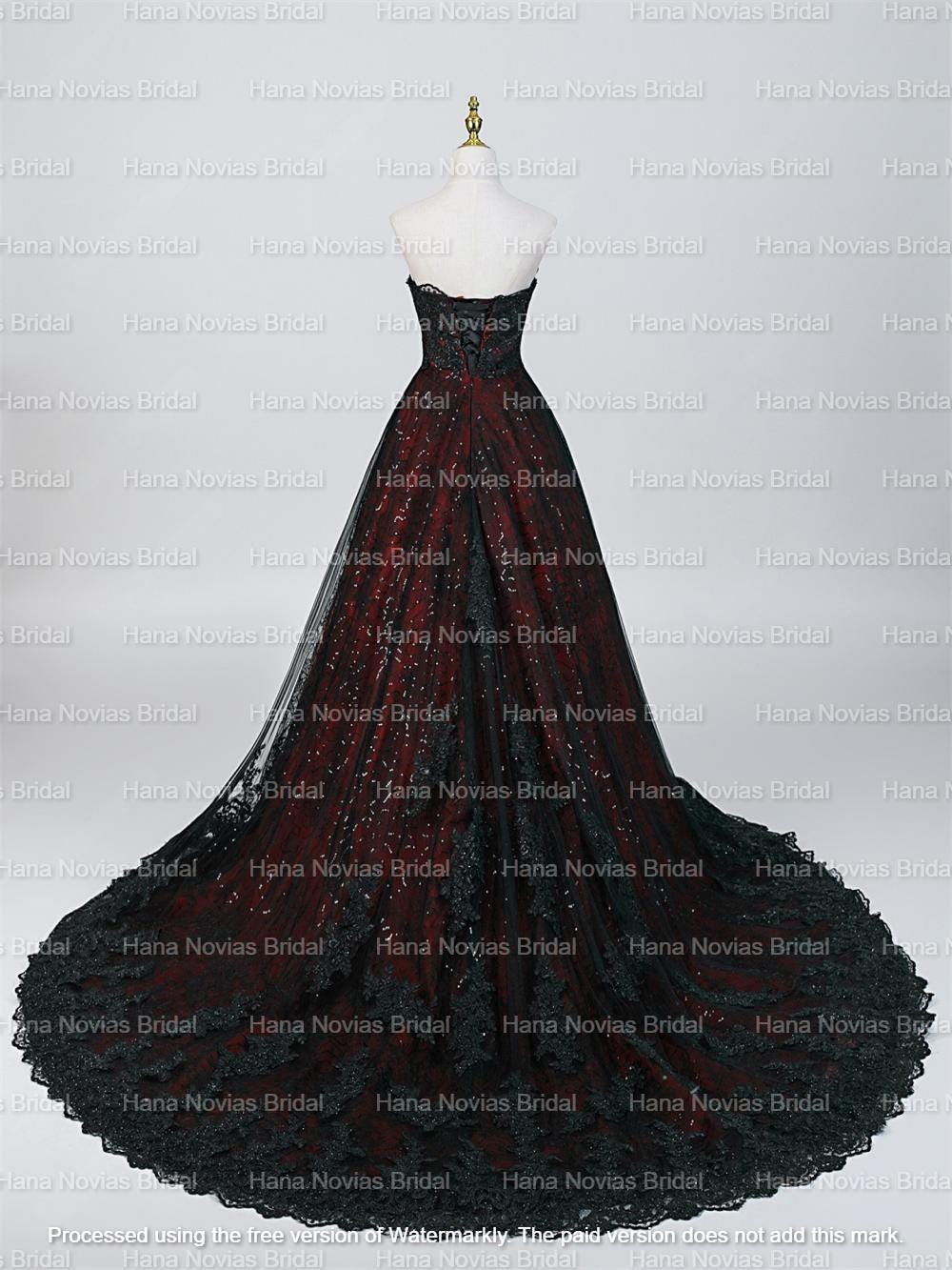 Gothic High-low Wedding Dress Black & Dark Red | Strapless Lace Corset ...