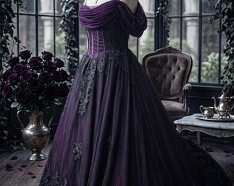 blonde black dress Order Black and Purple Gothic Wedding Dress