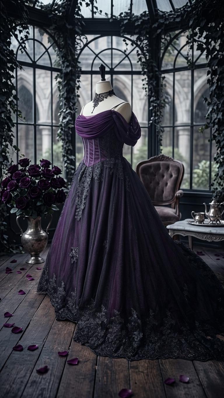 purple halloween wedding dresses Order Black and Purple Gothic Wedding Dress