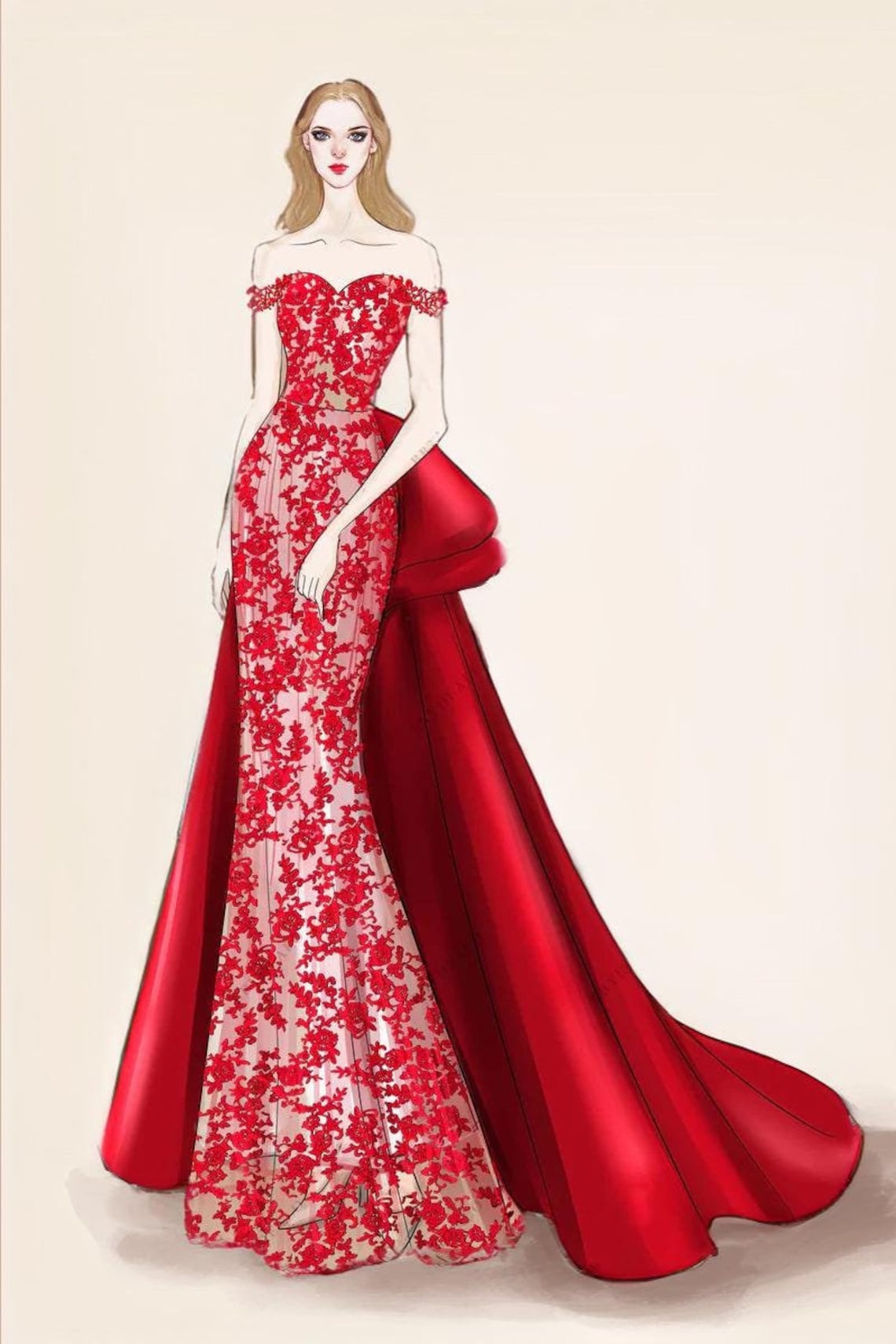 Custom Wedding Dress Design Sketch - Personalized Bridal Gown Illustration, Unique Customizable ...