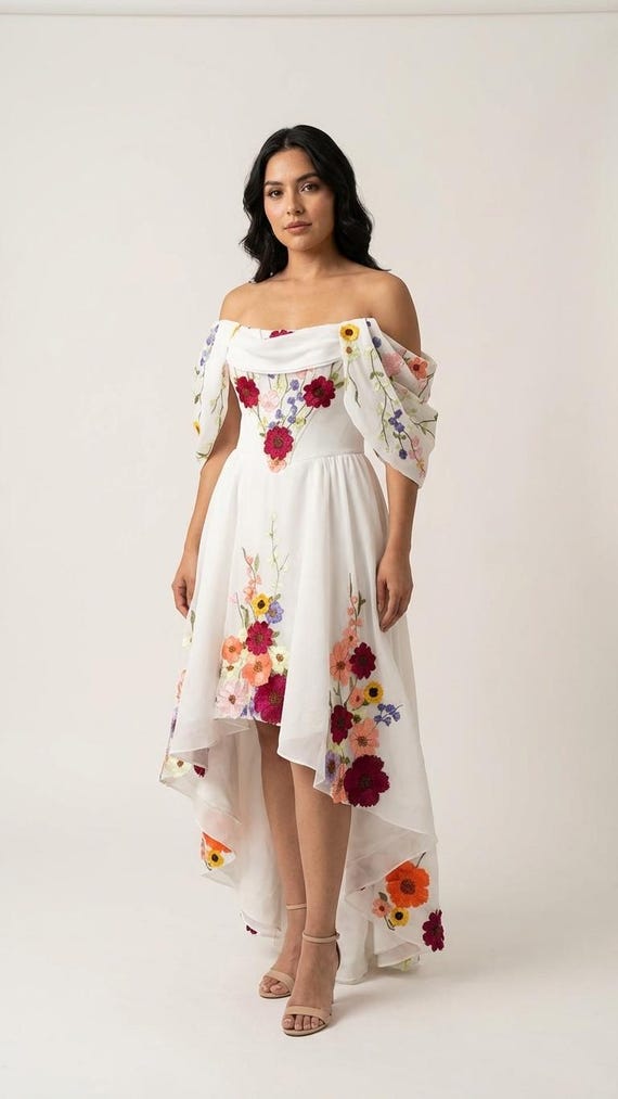 Fiorella Floral Embroidered Wedding Dress, High-low Boho Gown With Detachable Long Sleeves & Lace-up Back, Whimsical Garden Bridal - Etsy Singapore Fiorella Floral Embroidered Wedding Dress, High-low Boho Gown With Detachable Long Sleeves & Lace-up Back, Whimsical Garden Bridal - Etsy Singapore