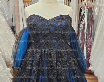 Meena  Black and Blue Gothic Wedding Dress | Off-shoulder Lace Ball Gown |  Dark Fantasy Bridal Gown With Dramatic Train - Etsy